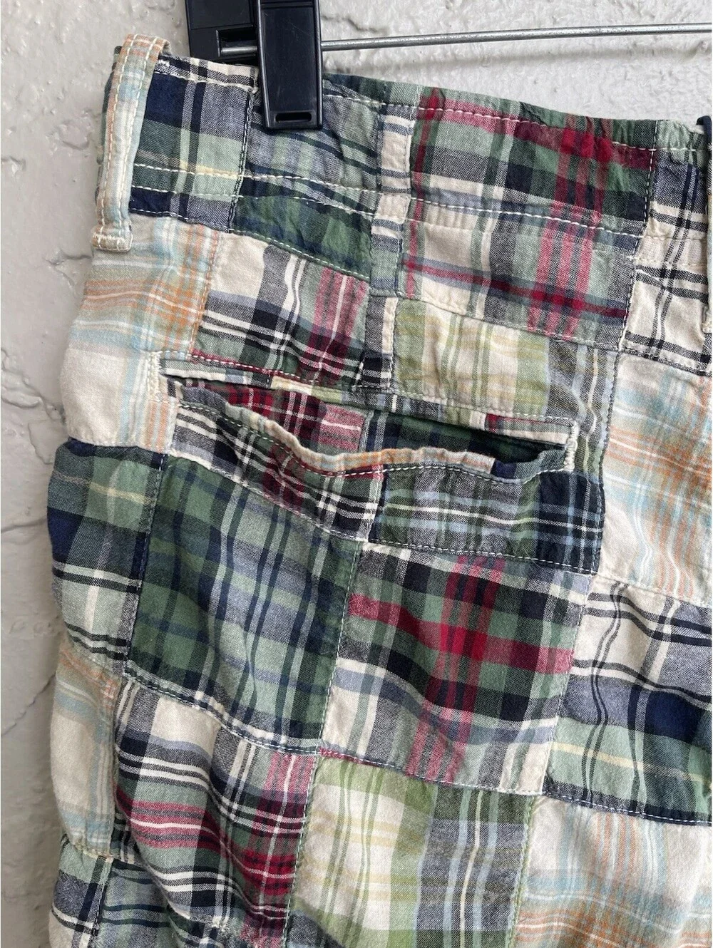 J Crew Shorts Men's 32W Multicolor Madras Plaid Patchwork Field Shorts.